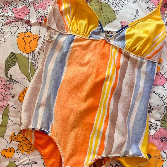 Vintage 70s Striped One-Piece Lycra Swimsuit – Retro Sunshine Colors - Picture 5 of 6